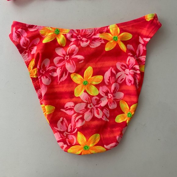 Sassafras Vintage Bikini Floral Swimsuit 90s 80s High Leg Neon - Picture 5 of 8